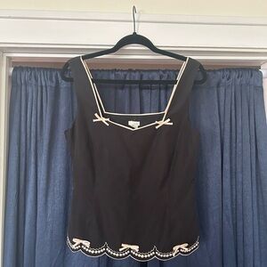 Odille Black Top with Cream Bow Details